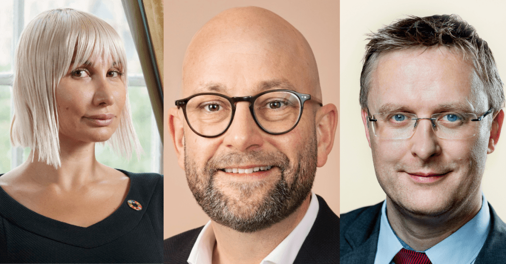 Portrait of Selina Juul, Rasmus Prehn, and Jacob Jensen.